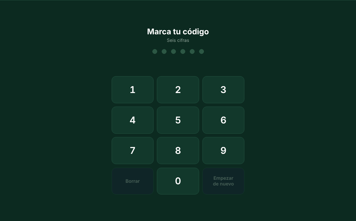 La pantalla donde se marca el código de seis cifras